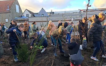 Leerlingen aan de slag met het planten van een Tiny Forest 